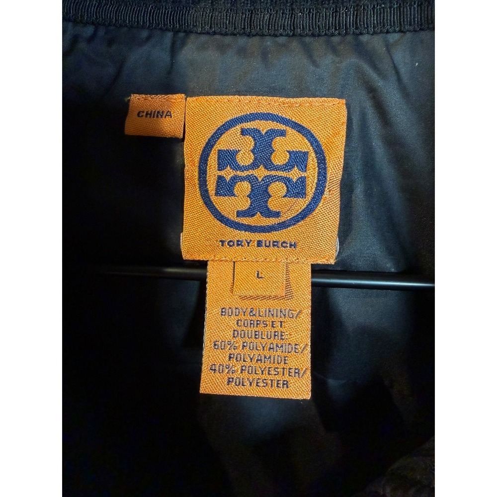 Tory Burch Black Quilted Puffer Vest Gold Logo Snap Button Preppy Luxury Large L - Picture 7 of 10